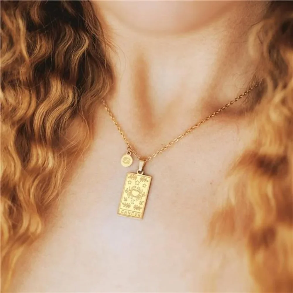 Zodiac Sign Necklace Cancer Constellation Tarot Card Pendant Double Sided
